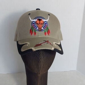Texas Head Wear Western Native American Inspired Tan Baseball Cap with appliques